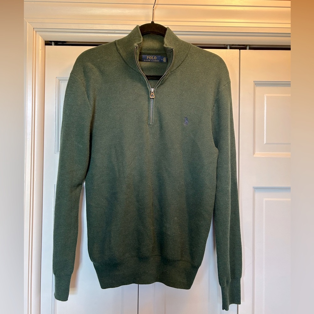 Men’s Ralph Lauren Polo Quarter Zip Sweater - Size M Cream- Dark Green